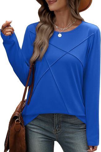 XIEERDUO Long Sleeve Shirts for Women Business Casual Tops Trendy Crewneck Fall T Shirts Pleated Loose Fit in Saudi Arabia