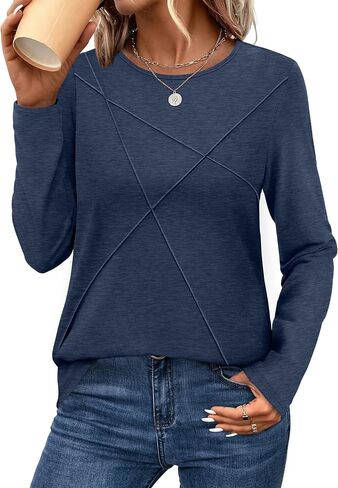 XIEERDUO Long Sleeve Shirts for Women Business Casual Tops Trendy Crewneck Fall T Shirts Pleated Loose Fit in Saudi Arabia