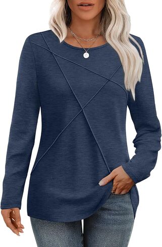 XIEERDUO Long Sleeve Shirts for Women Business Casual Tops Trendy Crewneck Fall T Shirts Pleated Loose Fit in Saudi Arabia