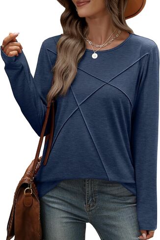 XIEERDUO Long Sleeve Shirts for Women Business Casual Tops Trendy Crewneck Fall T Shirts Pleated Loose Fit in Saudi Arabia