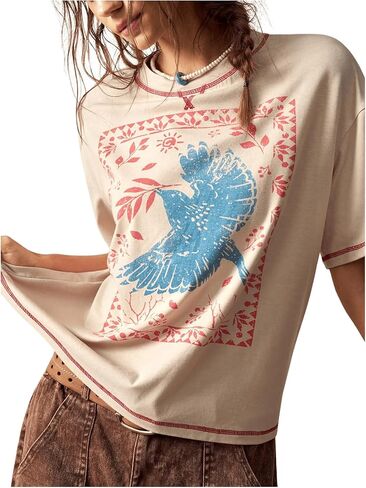 Women's Graphic Boho Short Sleeve Tee Tops Crewneck Loose Fit T Shirts Streetwear in Kuwait