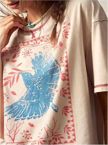 Women's Graphic Boho Short Sleeve Tee Tops Crewneck Loose Fit T Shirts Streetwear in Kuwait
