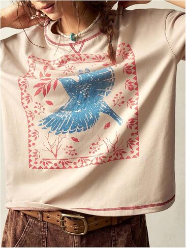 Women's Graphic Boho Short Sleeve Tee Tops Crewneck Loose Fit T Shirts Streetwear in Kuwait