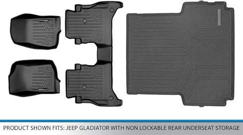 SMARTLINER Floor Mats 2 Rows and 5ft Rugged Bed Liner Set Black Compatible with 2020-2023 Gladiator with Non-Lockable Rear Underseat Storage in Saudi Arabia