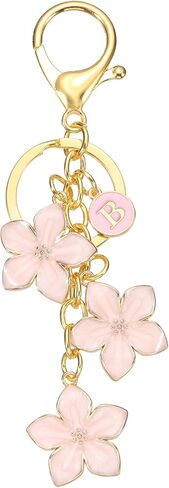 PATIKIL Initial Letter Flower Keychain, Alphabet Drip Oil Charm Cherry Blossom Keyring Keys for Birthdays in Saudi Arabia