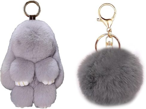 jtkdxqs 2 Pieces Cute Keychains Artificial Mink Fur Plush Fluffy Pom pom Rabbit Key Ring Car Key Chain Accessories for Women in Saudi Arabia