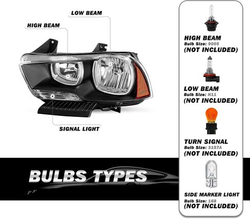 مجموعة مجموعة المصابيح الأمامية من نوع الهالوجين متوافقة مع 2011 2012 2013 2014 Dodge Charger Restenger Prastenger and Driver Side Not Forting Hid Model Housing in Kuwait