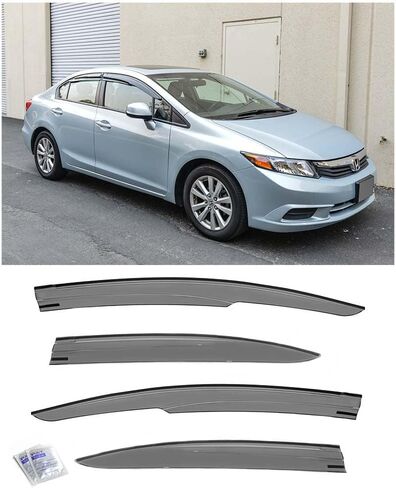 for 2012-2015 Honda Civic 4Dr Sedan | EOS Visors JDM Mugen ll Style Tape-On Smoke Tinted Side Window Vents Rain Guard Deflectors in Saudi Arabia