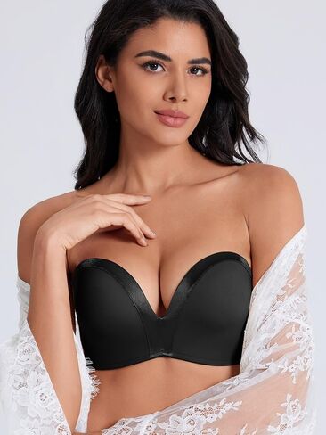 Women's Strapless Bra Push Up Lightly Padded Wireless Bandeau Bras Non-Slip Silicone Smoothing Convertible Bralette in Saudi Arabia