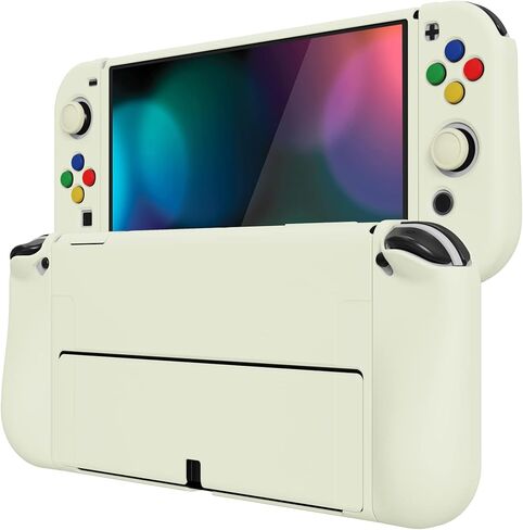 PlayVital ZealProtect Soft Protective Case for Nintendo Switch OLED, Flexible Protector Joycon Grip Cover for Nintendo Switch OLED with Thumb Grips & ABXY Direction Button Cap - White in Kuwait