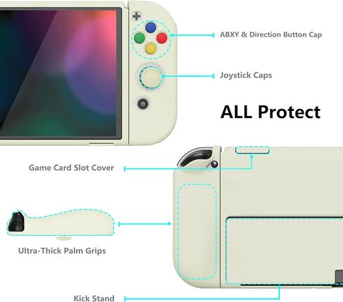 PlayVital ZealProtect Soft Protective Case for Nintendo Switch OLED, Flexible Protector Joycon Grip Cover for Nintendo Switch OLED with Thumb Grips & ABXY Direction Button Cap - White in Kuwait