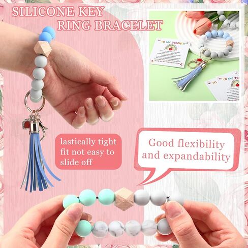 Sureio Gifts Bulk Keychains With Silicone Beaded Bracelets Cards Organza Bags for Women Party Favors Accessories in Saudi Arabia