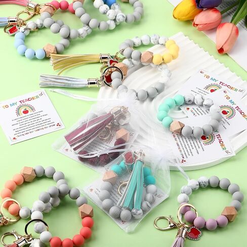 Sureio Gifts Bulk Keychains With Silicone Beaded Bracelets Cards Organza Bags for Women Party Favors Accessories in Saudi Arabia