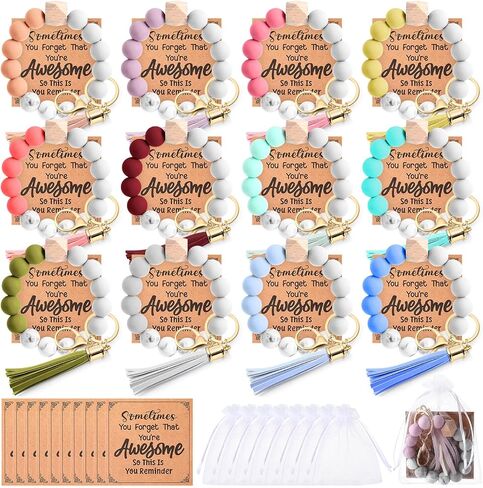 Sureio Gifts Bulk Keychains With Silicone Beaded Bracelets Cards Organza Bags for Women Party Favors Accessories in Saudi Arabia