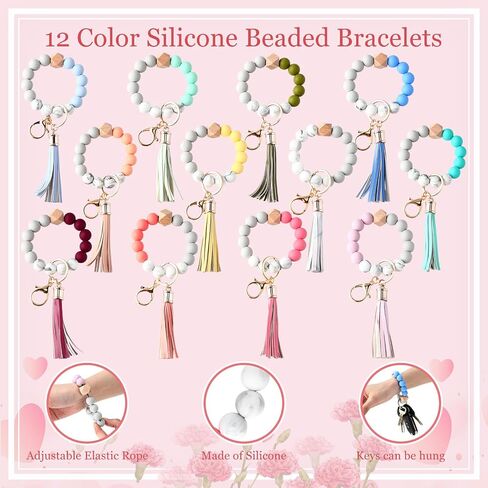 Sureio Gifts Bulk Keychains With Silicone Beaded Bracelets Cards Organza Bags for Women Party Favors Accessories in Saudi Arabia