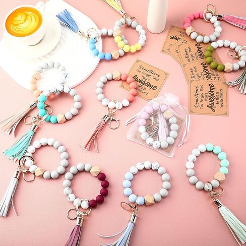 Sureio Gifts Bulk Keychains With Silicone Beaded Bracelets Cards Organza Bags for Women Party Favors Accessories in Saudi Arabia