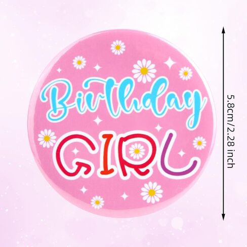 عيد ميلاد فتاة دبوس ، 2.28 بوصة دائرية جولة الصفيح شارة الدبوس الحزب BROOCH BROOCH Happy Birthday Party Bathy for Women Girly Clothing Decoration and Gifts (Pink) in Saudi Arabia