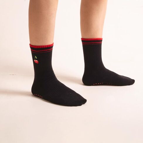 Women's Pilates Non-slip Yoga Socks Cherry, Lemon, bow，Fitness Ballet Sports Slipper Socks in Saudi Arabia
