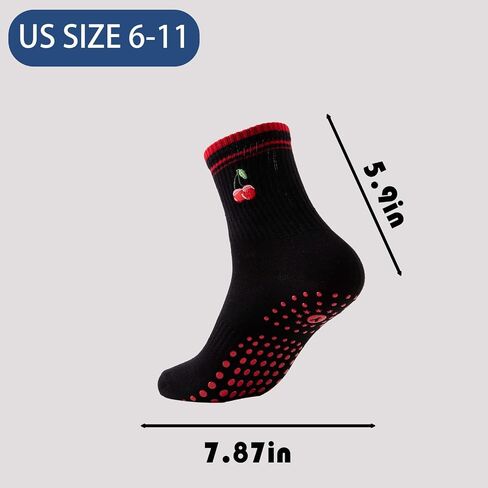 Women's Pilates Non-slip Yoga Socks Cherry, Lemon, bow，Fitness Ballet Sports Slipper Socks in Saudi Arabia