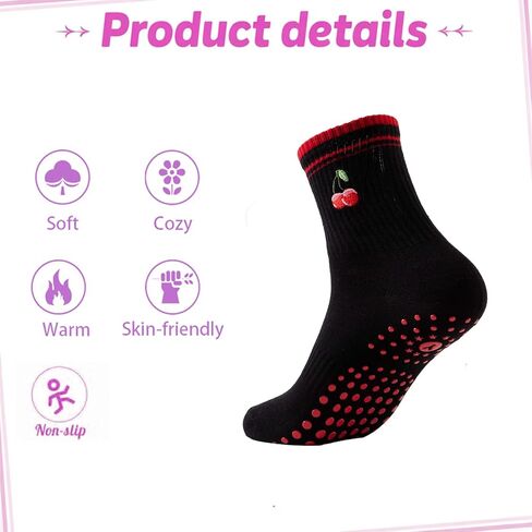 Women's Pilates Non-slip Yoga Socks Cherry, Lemon, bow，Fitness Ballet Sports Slipper Socks in Saudi Arabia