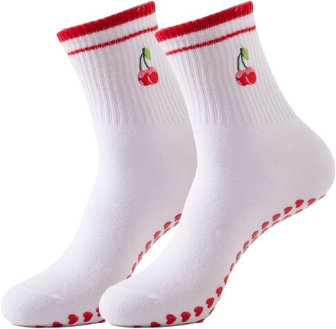 Women's Pilates Non-slip Yoga Socks Cherry, Lemon, bow，Fitness Ballet Sports Slipper Socks in Saudi Arabia