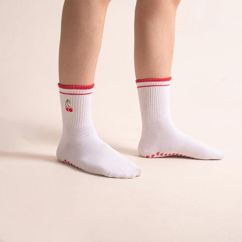 Women's Pilates Non-slip Yoga Socks Cherry, Lemon, bow，Fitness Ballet Sports Slipper Socks in Saudi Arabia