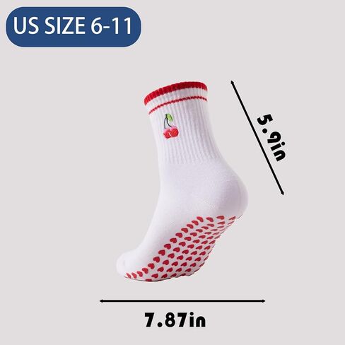 Women's Pilates Non-slip Yoga Socks Cherry, Lemon, bow，Fitness Ballet Sports Slipper Socks in Saudi Arabia