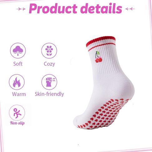 Women's Pilates Non-slip Yoga Socks Cherry, Lemon, bow，Fitness Ballet Sports Slipper Socks in Saudi Arabia