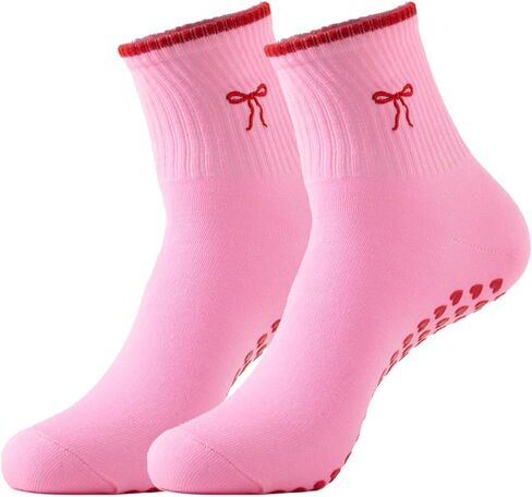 Women's Pilates Non-slip Yoga Socks Cherry, Lemon, bow，Fitness Ballet Sports Slipper Socks in Saudi Arabia
