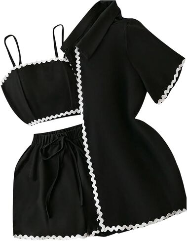 MakeMeChic Women's Beach Vacation Outfits Shirred Crop Top and Shorts Set with Shirt in Kuwait