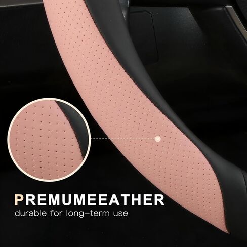 Leather Car Steering Wheel Cover Universal 15 inch with Non-Slip Rubber Lining Steering Wheel Protector for Diverse Cars (Brown) in Kuwait