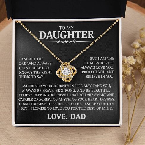 To My Daughter - Protect You and Believe In You Love Knot Necklace, Meaningful Gift for Daughter, Jewelry Message Card for Birthday Graduation Christmas Gift Idea, Unique Gift from Dad in Saudi Arabia