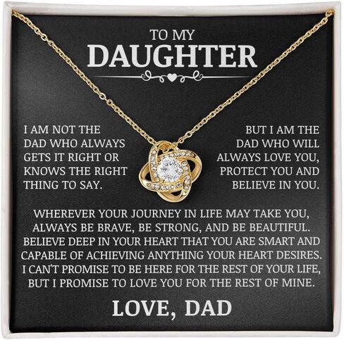 To My Daughter - Protect You and Believe In You Love Knot Necklace, Meaningful Gift for Daughter, Jewelry Message Card for Birthday Graduation Christmas Gift Idea, Unique Gift from Dad in Saudi Arabia