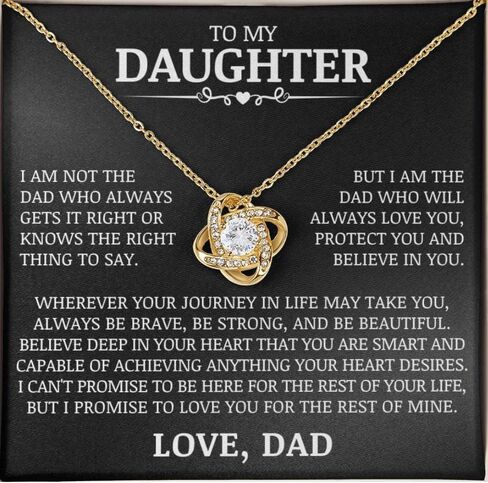 To My Daughter - Protect You and Believe In You Love Knot Necklace, Meaningful Gift for Daughter, Jewelry Message Card for Birthday Graduation Christmas Gift Idea, Unique Gift from Dad in Saudi Arabia