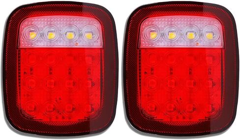 2 PCS 16 LED Universal Tail Lights, 12V Stop Tail Turn Signal Backup Reverse Brake Clearance Marker Lights for Trailer Truck RV Caravan Jeep Wrangler YJ TJ CJ, Red/White in Kuwait