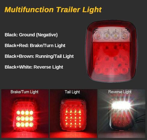 2 PCS 16 LED Universal Tail Lights, 12V Stop Tail Turn Signal Backup Reverse Brake Clearance Marker Lights for Trailer Truck RV Caravan Jeep Wrangler YJ TJ CJ, Red/White in Kuwait