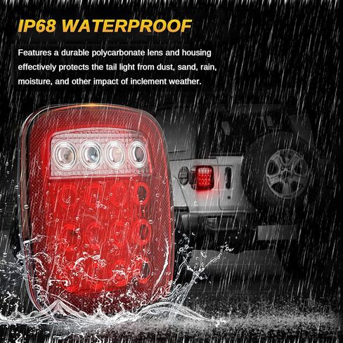2 PCS 16 LED Universal Tail Lights, 12V Stop Tail Turn Signal Backup Reverse Brake Clearance Marker Lights for Trailer Truck RV Caravan Jeep Wrangler YJ TJ CJ, Red/White in Kuwait