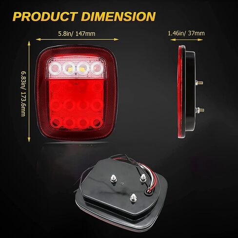 2 PCS 16 LED Universal Tail Lights, 12V Stop Tail Turn Signal Backup Reverse Brake Clearance Marker Lights for Trailer Truck RV Caravan Jeep Wrangler YJ TJ CJ, Red/White in Kuwait