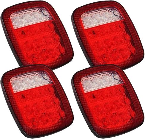 2 PCS 16 LED Universal Tail Lights, 12V Stop Tail Turn Signal Backup Reverse Brake Clearance Marker Lights for Trailer Truck RV Caravan Jeep Wrangler YJ TJ CJ, Red/White in Kuwait