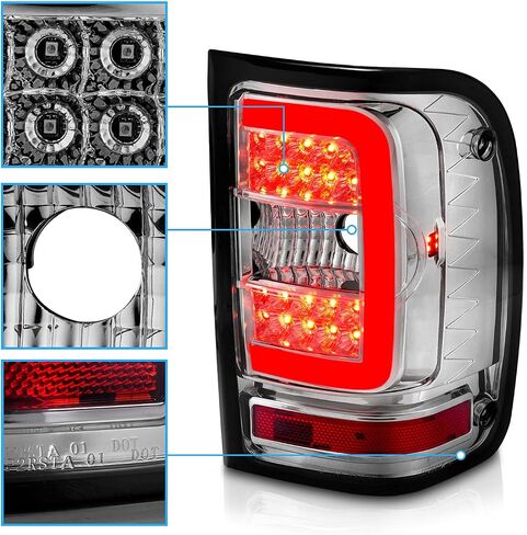 AmeriLite For 2001-2011 Ford Ranger C-Type Led, Halogen, Tube Clear Replacement Car Brake Tail Lights - Passenger and Driver Side, Vehicle Light Assembly, Black in Saudi Arabia