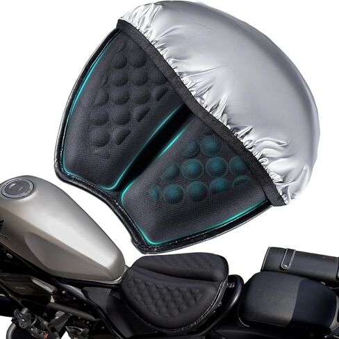 Foldable Motorcycle Gel Seat Cushion with Sunshade Cover – 3D Dome-Shaped High Elasticity Shock Absorption Seat Pad, Comfort & Butt Protection for Long Rides, Stay Cool & Comfortable in Saudi Arabia