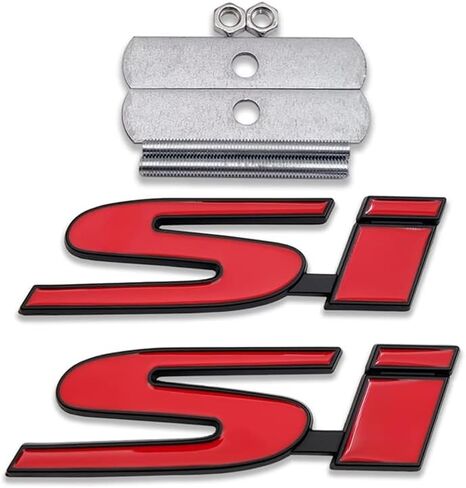 3D Metal Si Logo Car Front Grille Emblem + Sport Injection Trunk Lid Badge Racing Sticker Turbo Decal Rear Replacement for Universal Vehicle (Chrome Red) in Saudi Arabia