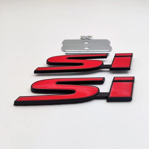 3D Metal Si Logo Car Front Grille Emblem + Sport Injection Trunk Lid Badge Racing Sticker Turbo Decal Rear Replacement for Universal Vehicle (Chrome Red) in Saudi Arabia