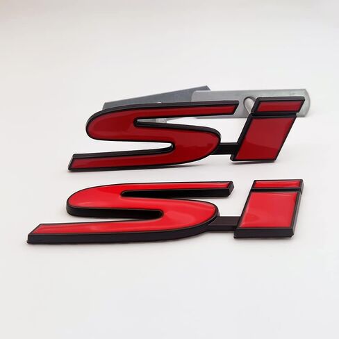 3D Metal Si Logo Car Front Grille Emblem + Sport Injection Trunk Lid Badge Racing Sticker Turbo Decal Rear Replacement for Universal Vehicle (Chrome Red) in Saudi Arabia