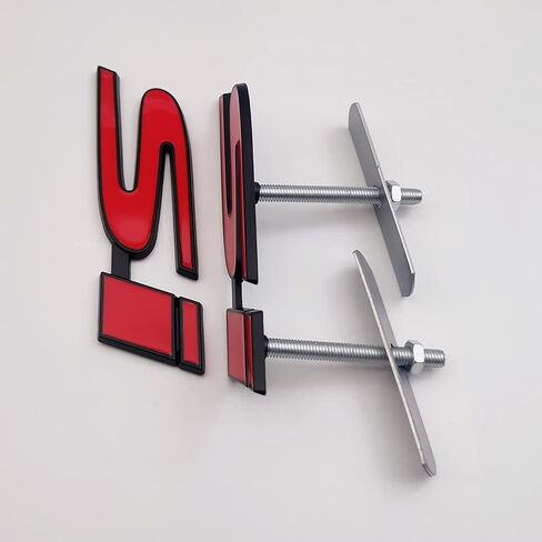 3D Metal Si Logo Car Front Grille Emblem + Sport Injection Trunk Lid Badge Racing Sticker Turbo Decal Rear Replacement for Universal Vehicle (Chrome Red) in Saudi Arabia