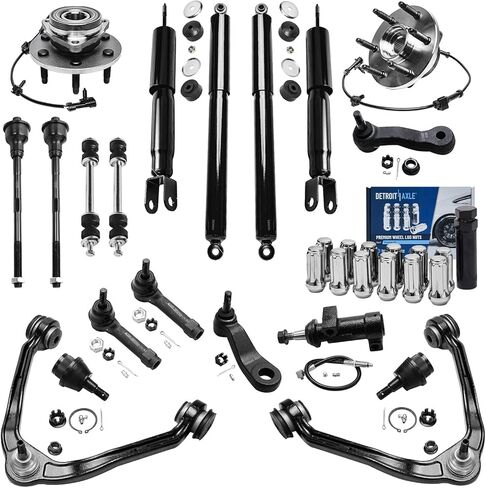 Detroit Axle - 4WD Front 21pc End Suspension Kit for Silverado Sierra Yukon XL Suburban 1500 Tahoe, Control Arms Tie Rods Sway Bars Ball Joints Wheel Bearing Hubs Rear Shock Absorbers Replacement in Saudi Arabia