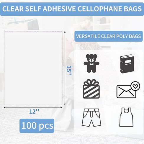 100 pcs أكياس بولي صافية ، وأكياس السيلوفان 14 × 20 بوصة ، وأكياس بلاستيكية قابلة للسيلوفان قابلة لإعادة إعادة تجميلها رائعة لملابس التغليف ، والأغلفة الزخرفية ، وفضلات الحفلات ، والأعمال الفنية والمزيد in Kuwait