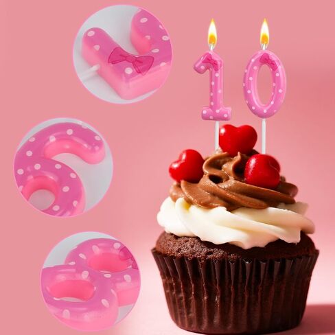 SAVITA Pink Bow Birthday Candle, White Dot Cartoon Number Candle Cute Pink Bow Birthday Cake Decoration Cake Topper for Party Anniversary (Number 7) in Saudi Arabia