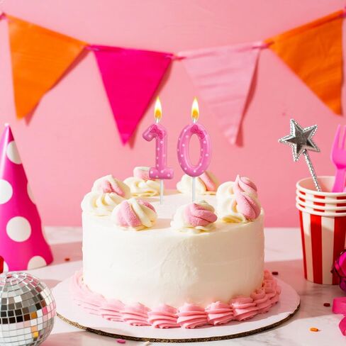 SAVITA Pink Bow Birthday Candle, White Dot Cartoon Number Candle Cute Pink Bow Birthday Cake Decoration Cake Topper for Party Anniversary (Number 7) in Saudi Arabia