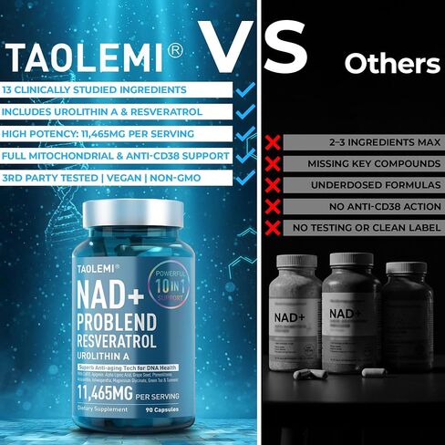 ملحق NAD Plus 11،465mg 10-in-1 ProBlend Resveratrol ، CoQ10 ، urolithin-A ، Liposomal ، Green Tea + Astaxanthin for Women & Men ، Antived Energy ، Reseneration 90 Counts in Saudi Arabia